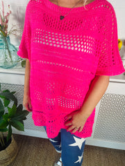 Sparkle Glamour Crochet Knit - Hot Pink
