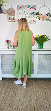 Clean And Crisp Button Up Dress - Olive Green