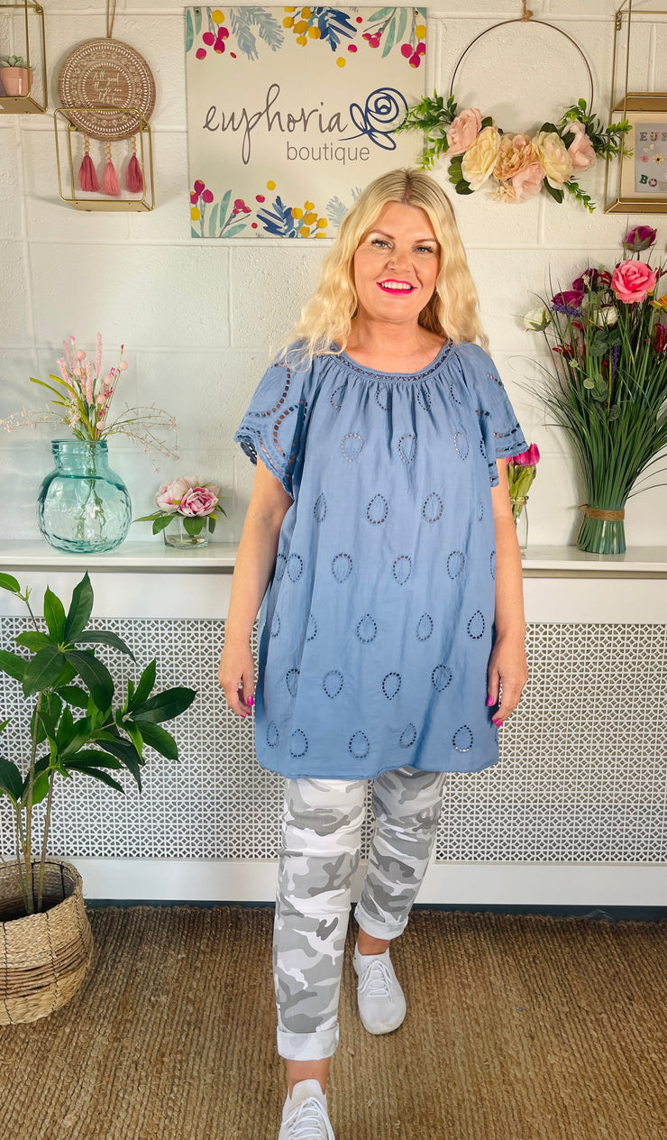 Silvia Cotton Top - Denim Blue