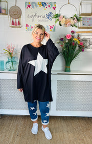 Chalky Star Oversized Casual Sweater - Navy