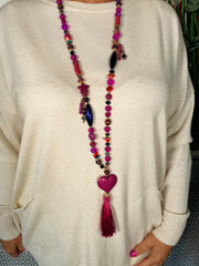 Glittering Heartstrings Tassel Chain - Magenta