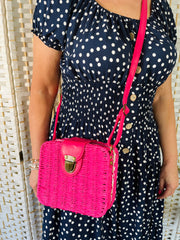 Beachfront Straw Box Bag - Hot Pink