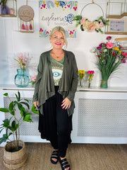 Waterfall fine knit cardigan - Woodland Green