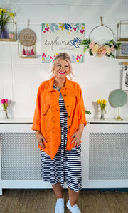 Rustic Cotton Button Up Jacket - Orange
