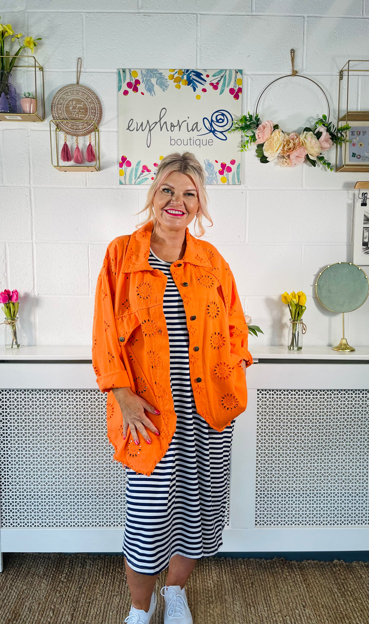 Rustic Cotton Button Up Jacket - Orange