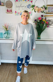 Chalky Star Oversized Casual Sweater - Light Grey