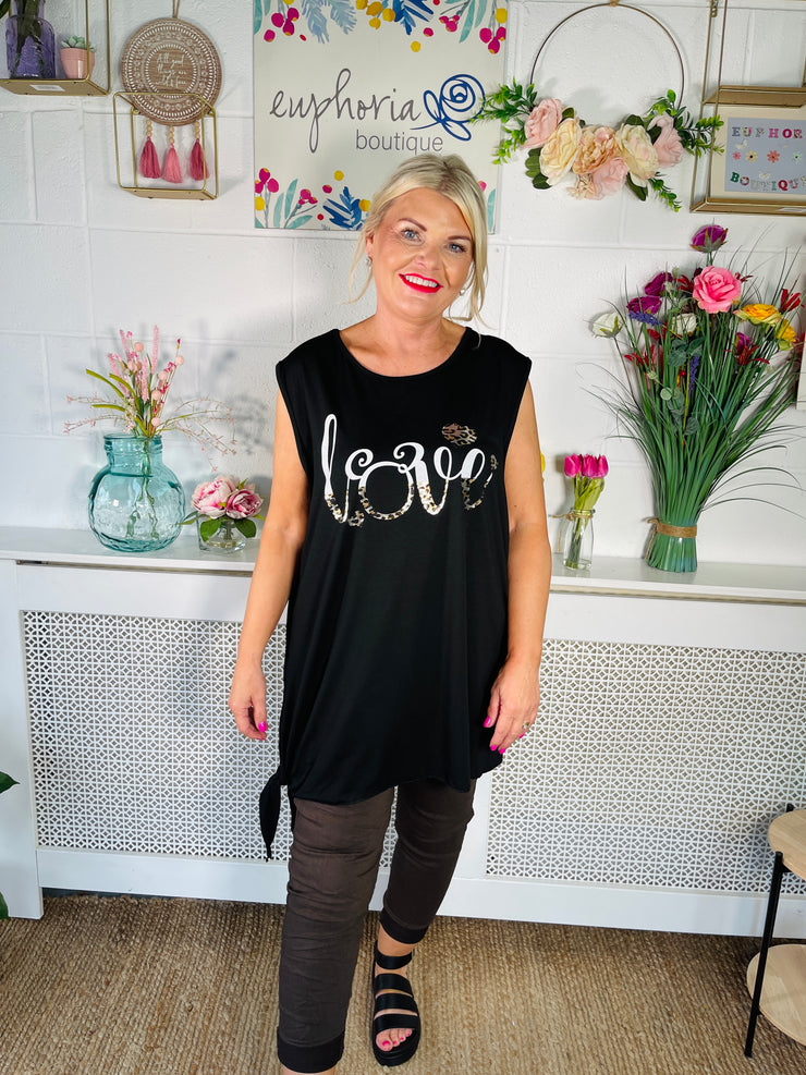 Roaring Love Side Tie Tee - Black