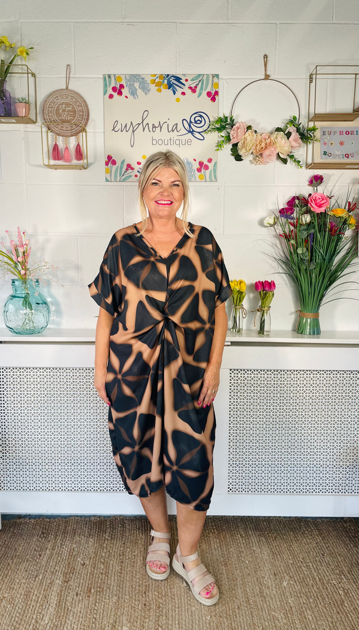 Flattering Fall Twist Front Dress - Black