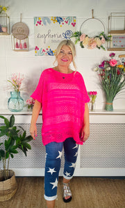 Sparkle Glamour Crochet Knit - Hot Pink