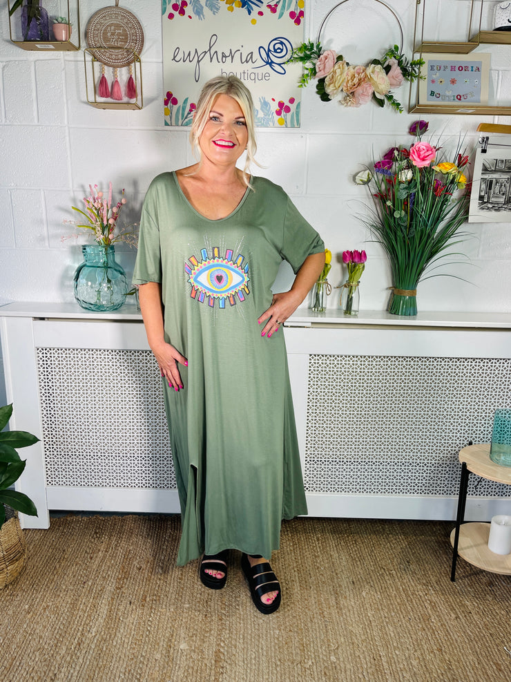 Eye-Catching Vogue T-shirt Dress - Khaki