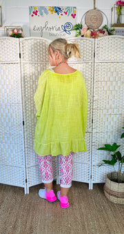 Talia Ruffle Trim Cotton Top - Lime Green