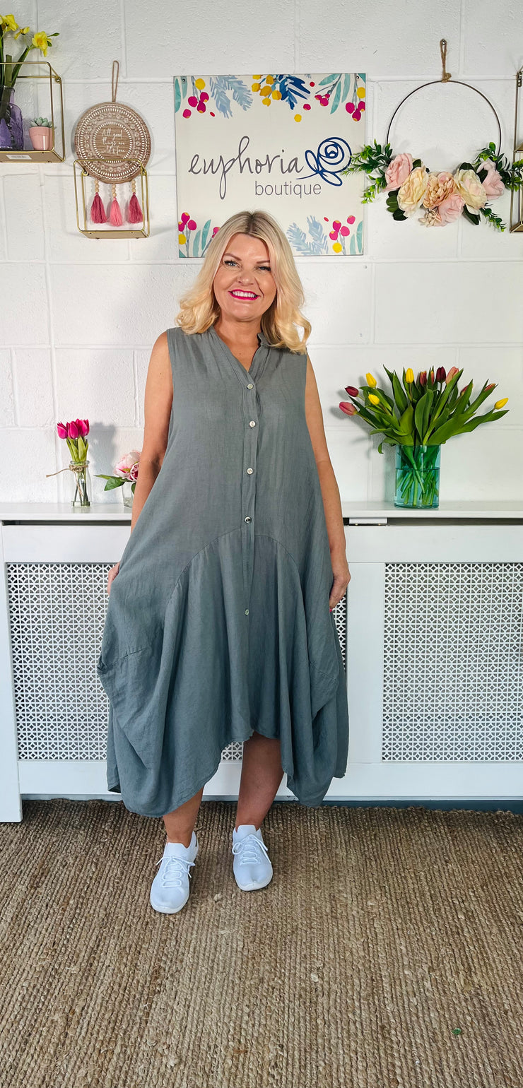Clean And Crisp Button Up Dress - Grey