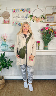 Natural Blend Zip Up Jacket - Stone