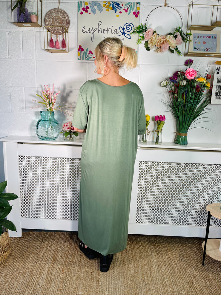 Eye-Catching Vogue T-shirt Dress - Khaki
