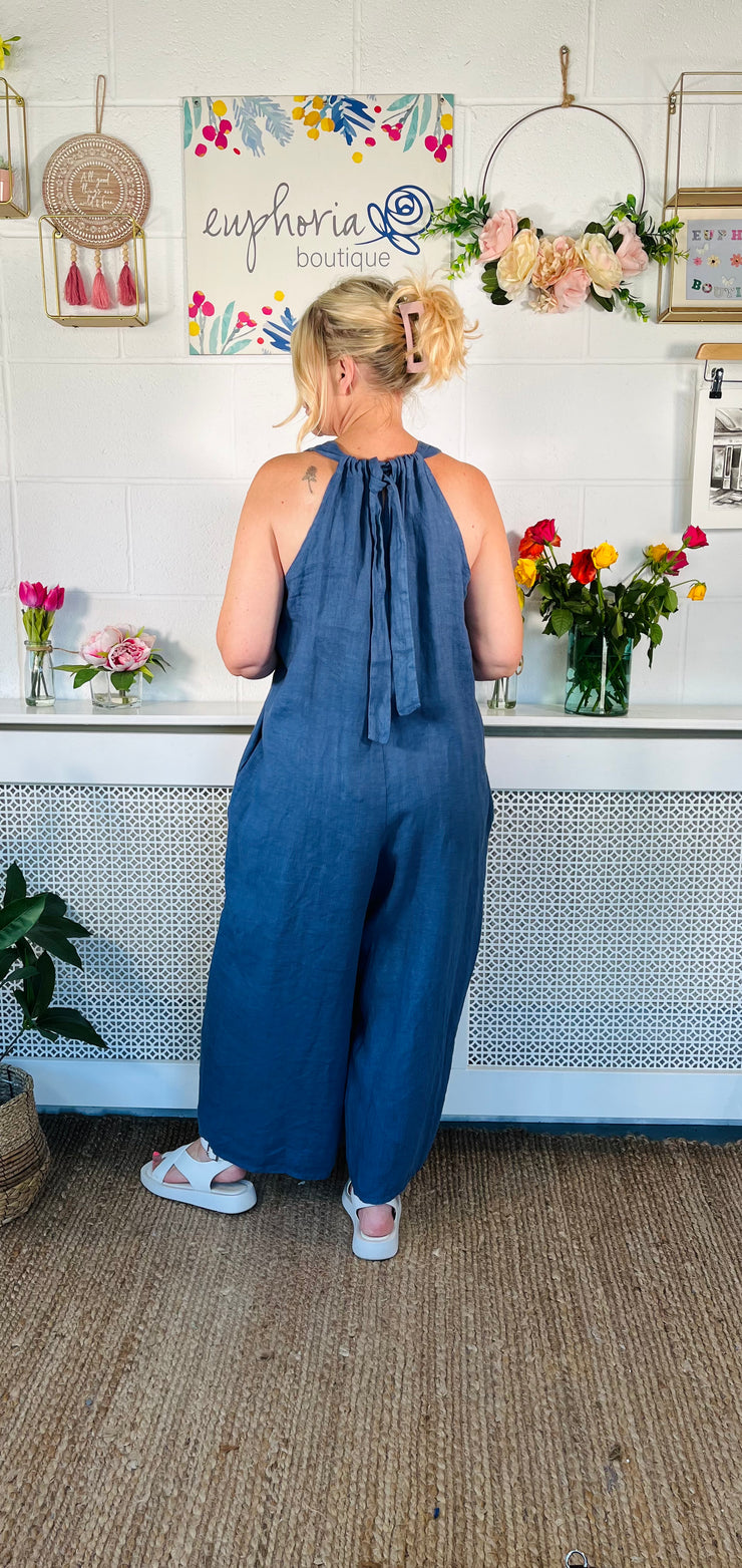 Macie Linen Jumpsuit - Denim Blue