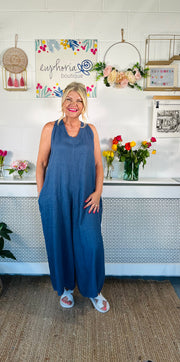 Macie Linen Jumpsuit - Denim Blue