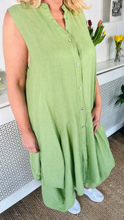 Clean And Crisp Button Up Dress - Olive Green