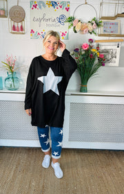 Chalky Star Oversized Casual Sweater - Black