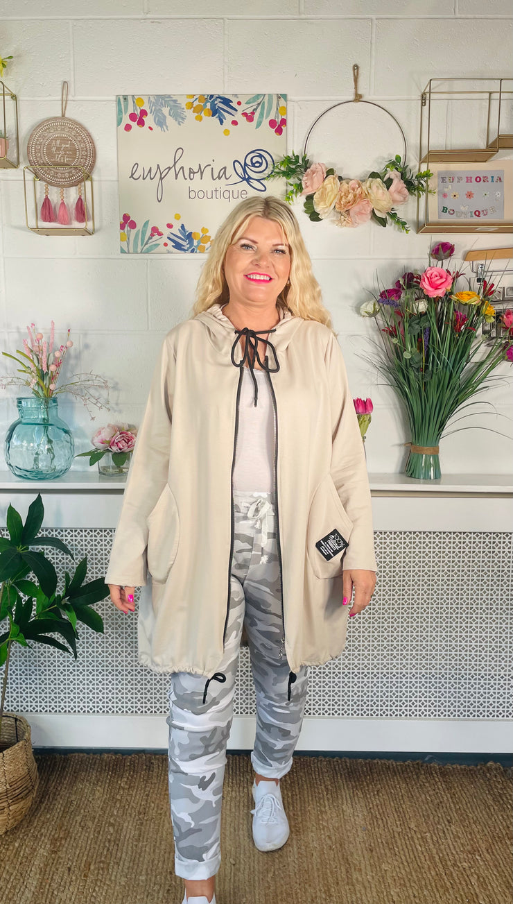 Natural Blend Zip Up Jacket - Stone
