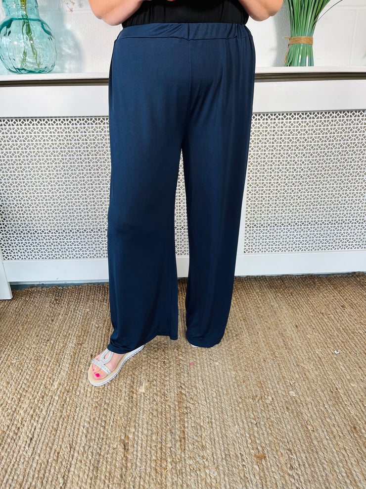 Mia Wide Leg Trousers - Navy