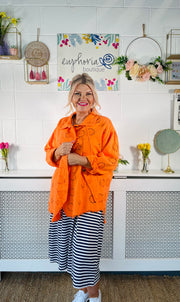 Rustic Cotton Button Up Jacket - Orange