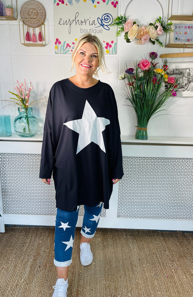 Chalky Star Oversized Casual Sweater - Navy