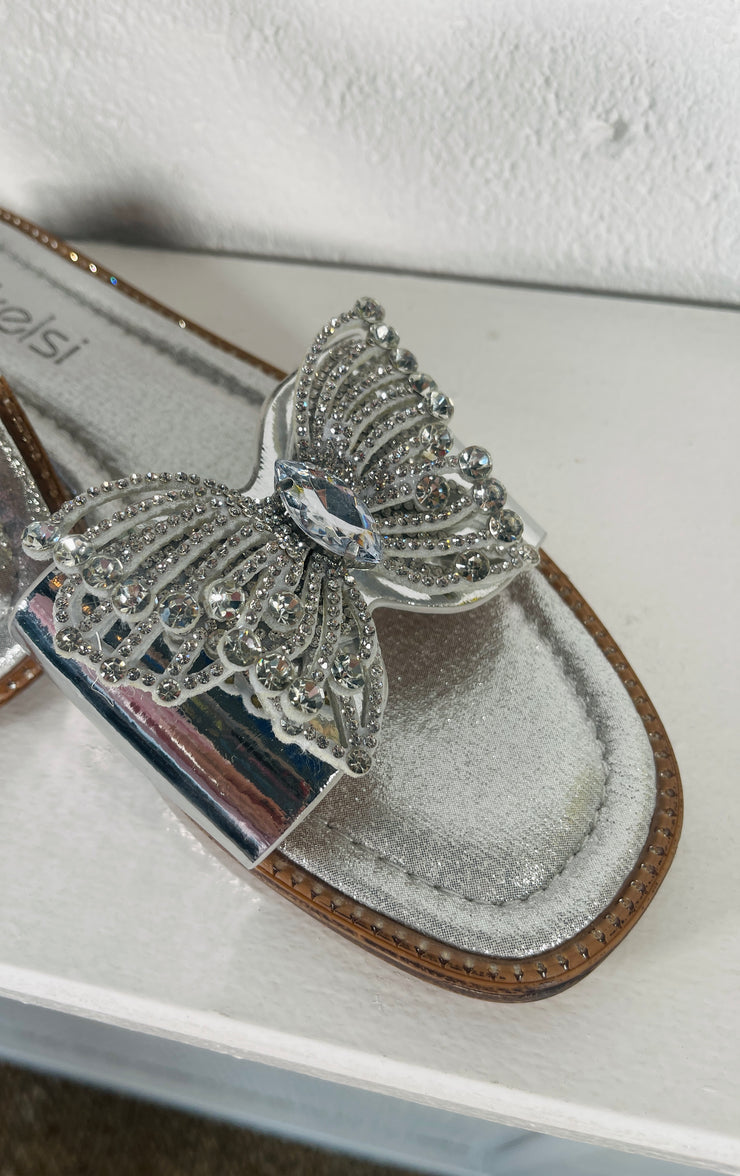 Butterfly Dance Slip On Sandals - Silver