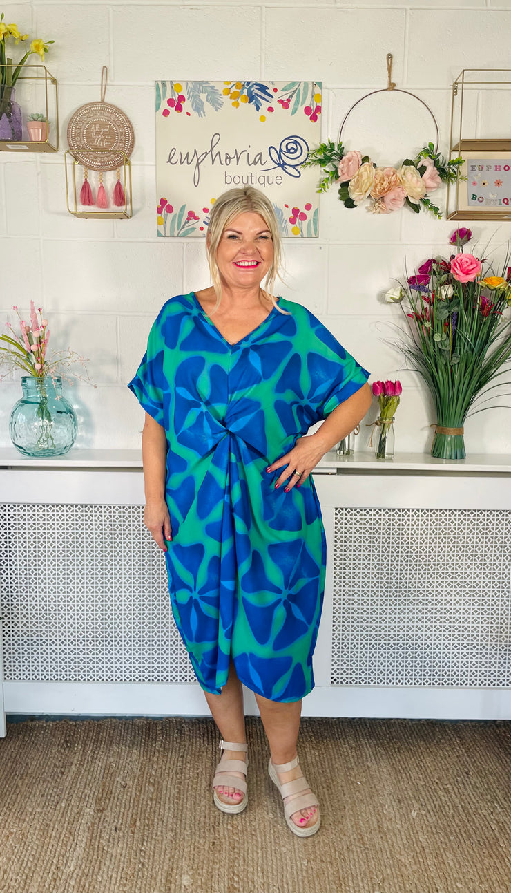Flattering Fall Twist Front Dress - Blue