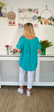Sugar And Spice Cotton Top - Turquoise