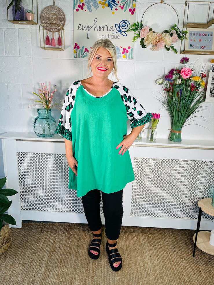 Wild Ruffle Sleeve Tee - Emerald Green
