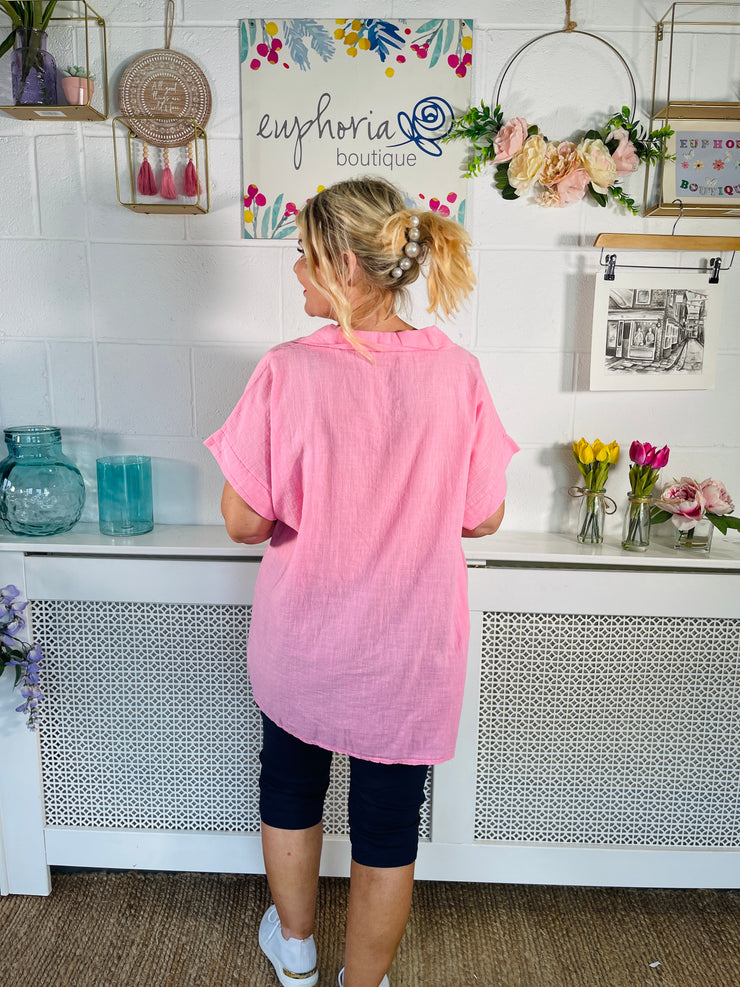 Blake Linen Blend Top - Candy Pink