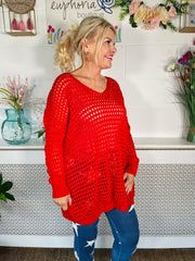 Zaina Crochet Knit - Red