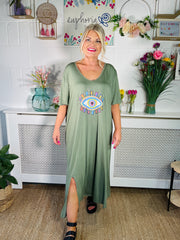 Eye-Catching Vogue T-shirt Dress - Khaki