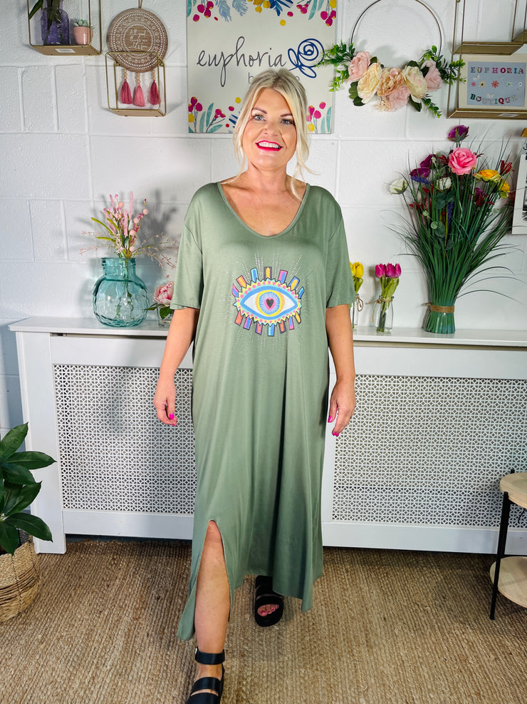 Eye-Catching Vogue T-shirt Dress - Khaki