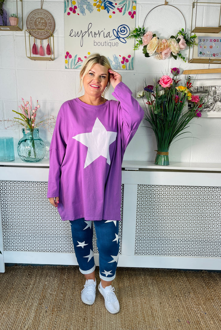 Chalky Star Oversized Casual Sweater - Purple