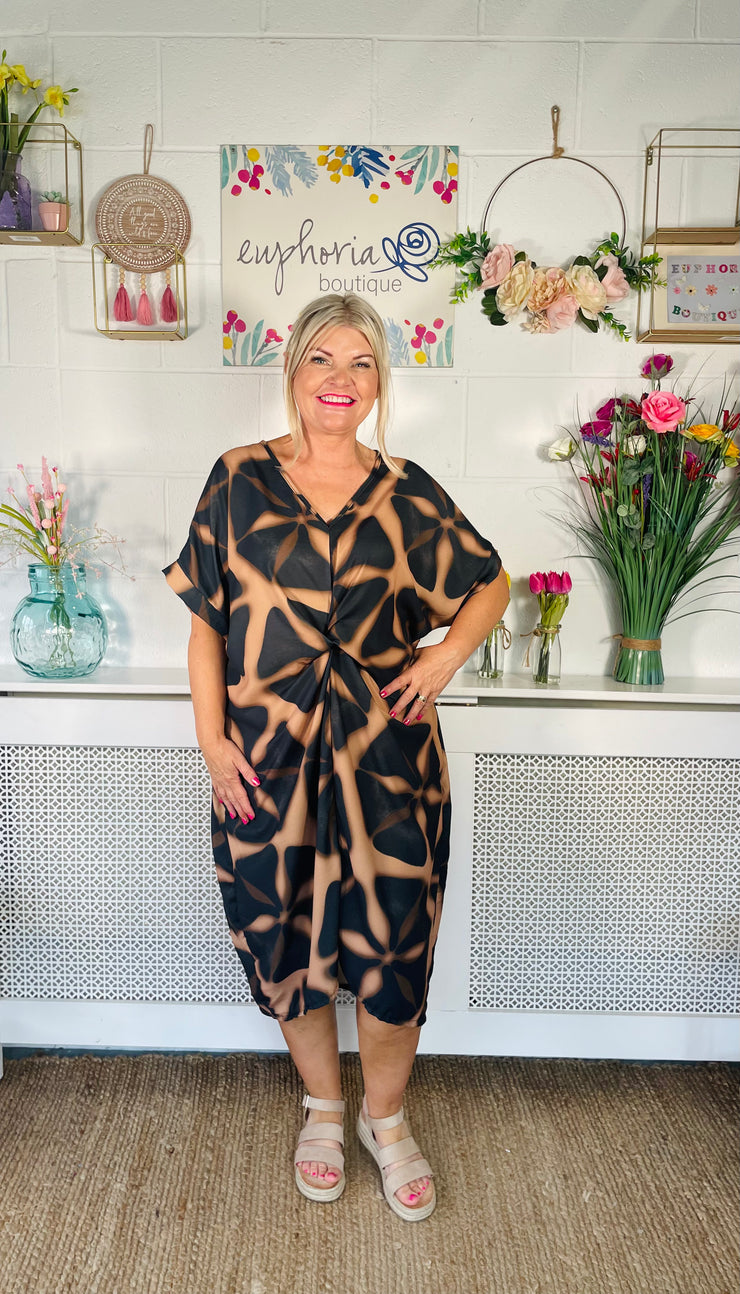 Flattering Fall Twist Front Dress - Black