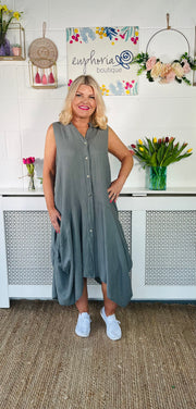Clean And Crisp Button Up Dress - Grey