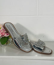 Butterfly Dance Slip On Sandals - Silver