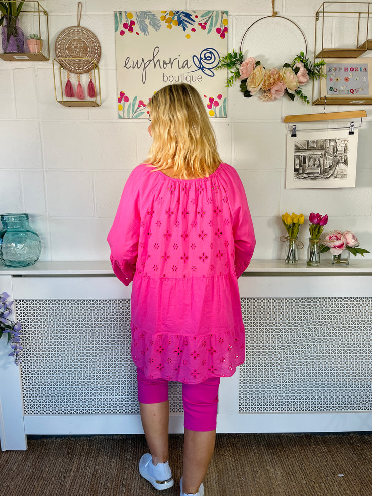 Lizzie Boho Cotton Top - Hot Pink