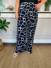Mia Wide Leg Trousers - Navy Safari Print