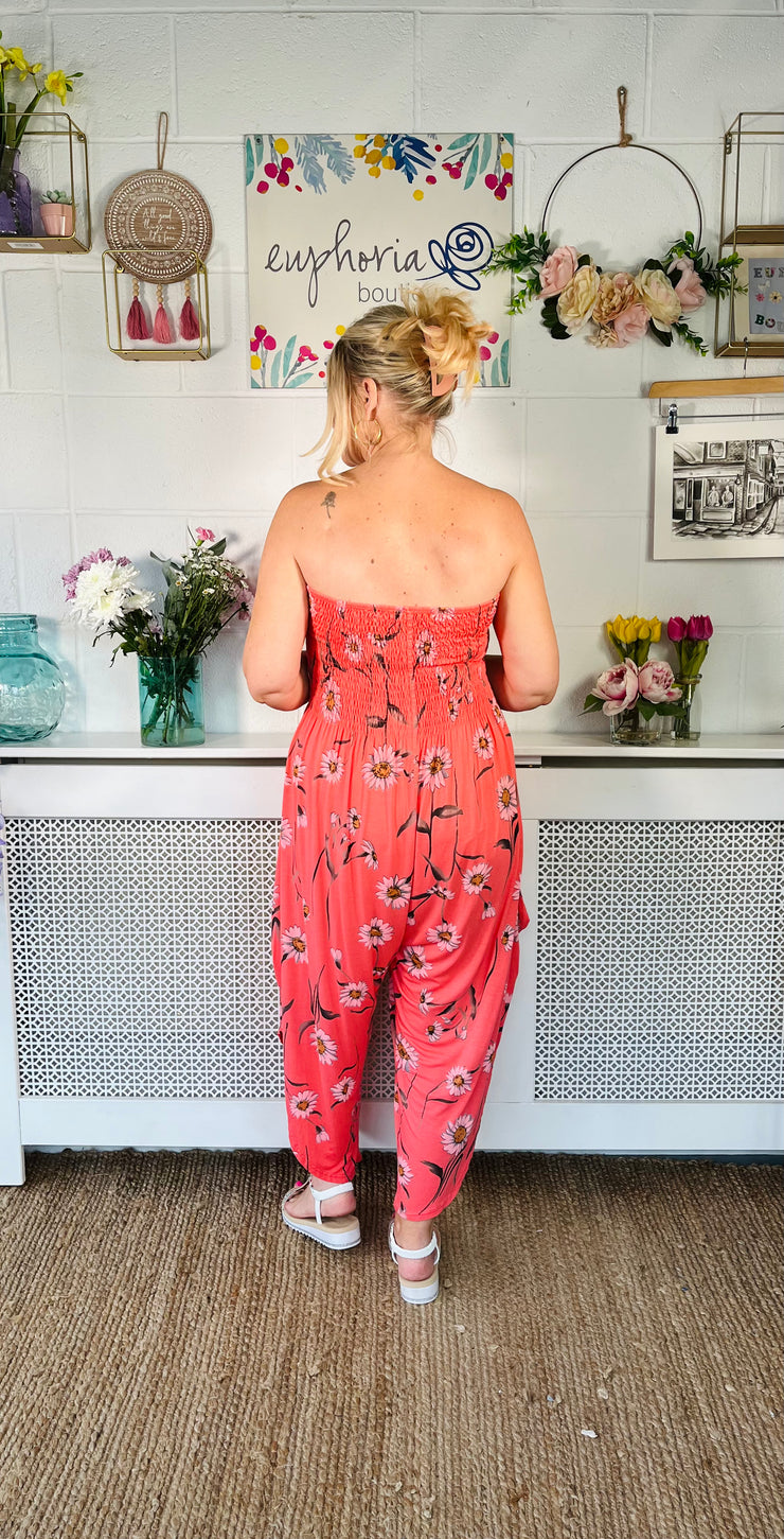 Ayda Strapless Jumpsuit - Coral