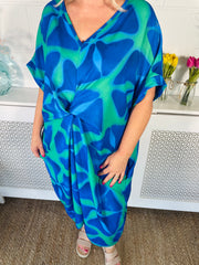 Flattering Fall Twist Front Dress - Blue