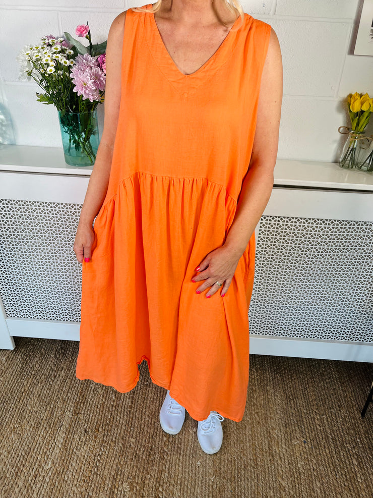 Linen Fusion Delight Dress - Orange