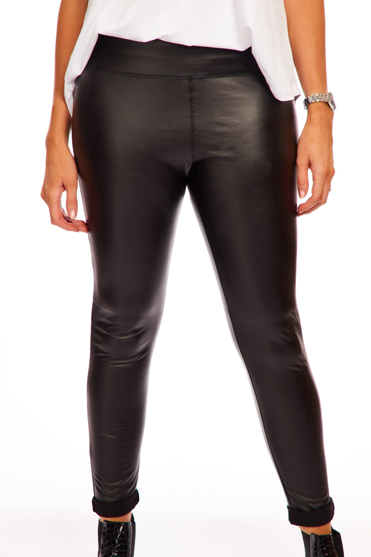 Leather look leggings - Black