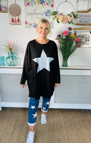 Chalky Star Oversized Casual Sweater - Black
