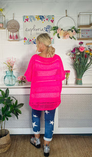 Sparkle Glamour Crochet Knit - Hot Pink