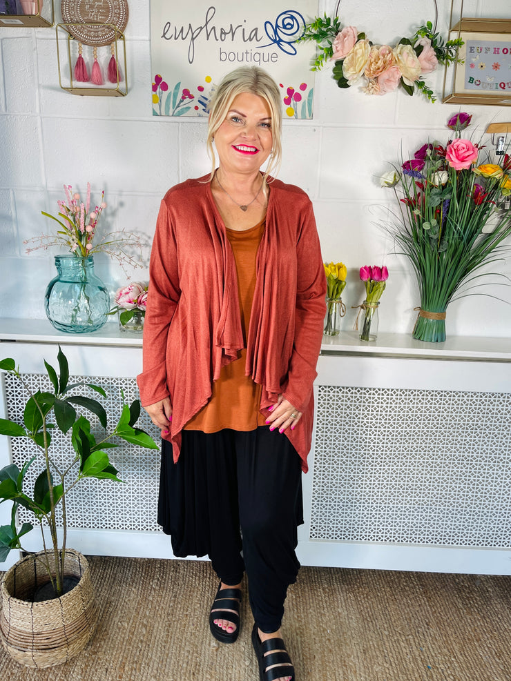 Waterfall fine knit cardigan - Copper