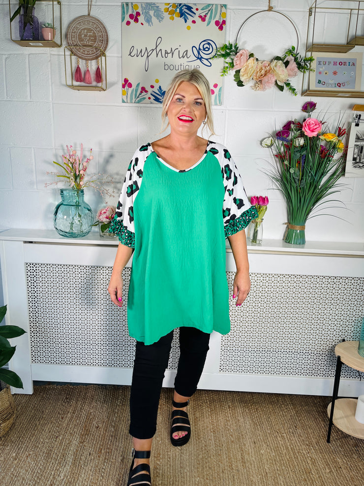 Wild Ruffle Sleeve Tee - Emerald Green