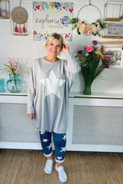 Chalky Star Oversized Casual Sweater - Light Grey