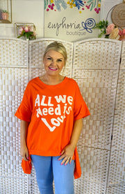 All you need is love slogan T-shirt - Orange